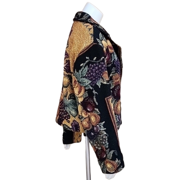 VINTAGE PACO SOLER Thick Brocade Jacket M L Tapestry Tuscan Fruits Crop Blazer - Picture 7 of 15